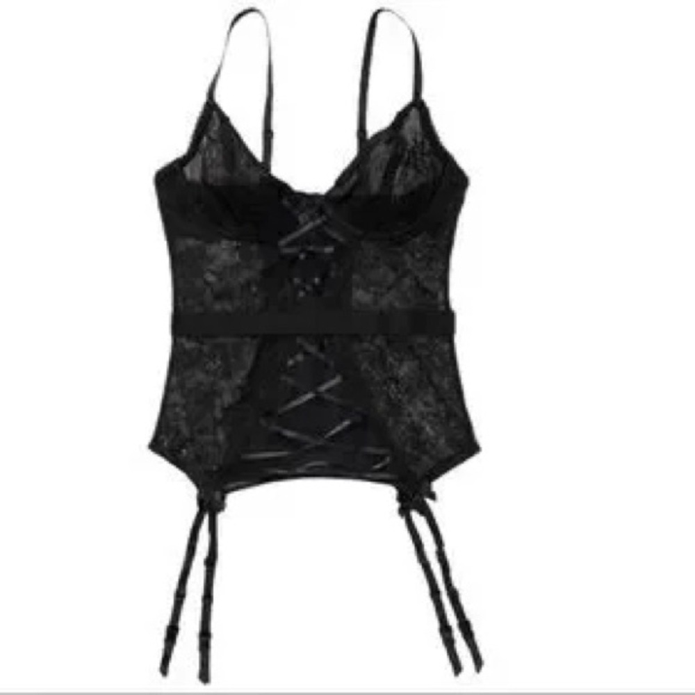 Adore Me Black Lace Bustier Garment corset  with Garter Straps